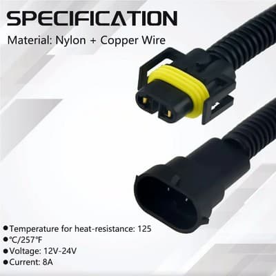 WMYCONGCONG 2 PCS H8 H9 H11 Extension Wiring Harness Sockets Male Female... - Thumbnail 5