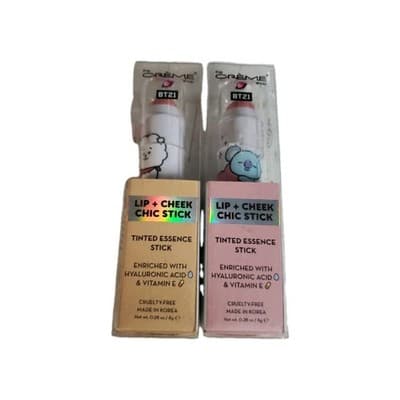 2-The Creme Shop Lip+Cheek Tinted Essence Stick - Peach Fluff - Rose Dazzle