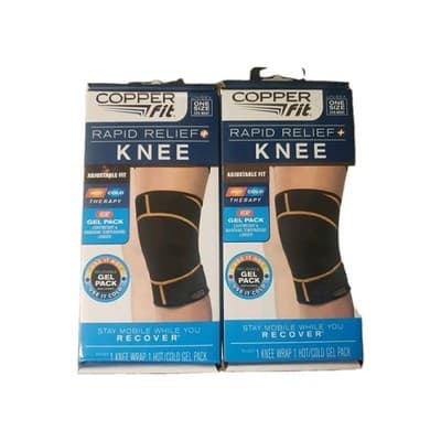 Copper Fit Rapid Relief Knee Wrap with Hot Cold Gel Pack Adjustable 2 Pack New