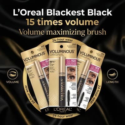 L'Oréal Voluminous Mascara Liquid - 0.28 fl oz, 310 Blackest Black 3 Pack