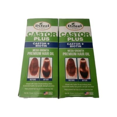 2-Pack Difeel Premium Castor Plus Biotin - Mega-Growth Premium Hair Oil 2.5 oz.