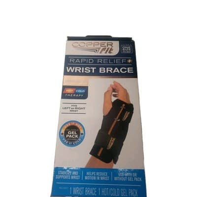Copper Fit Rapid Relief Wrist Brace Hot Cold Therapy Adjustable Fit Black Unisex