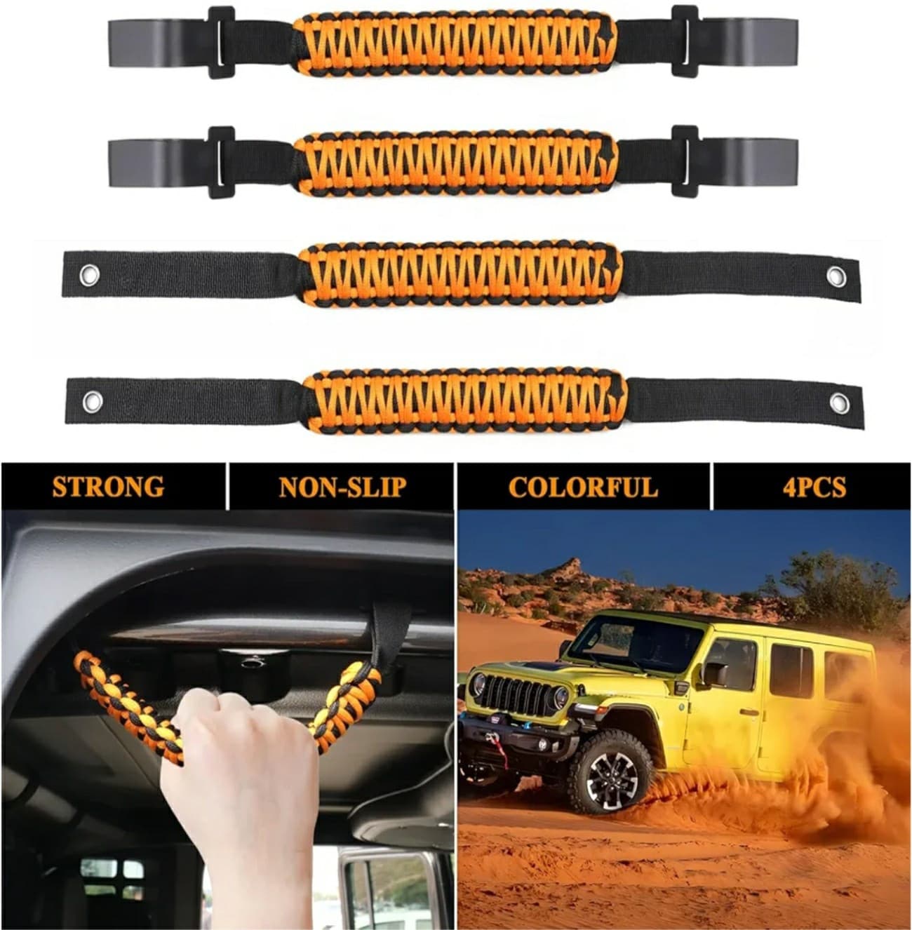 BESTAOO 4 Pack Roll Bar Grab Handles Front and Rear Paracord Grip Handles... - Thumbnail 3