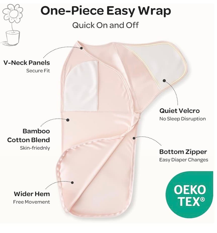Momcozy Swaddle Wrap Bamboo Cotton Blend Pink - Thumbnail 2