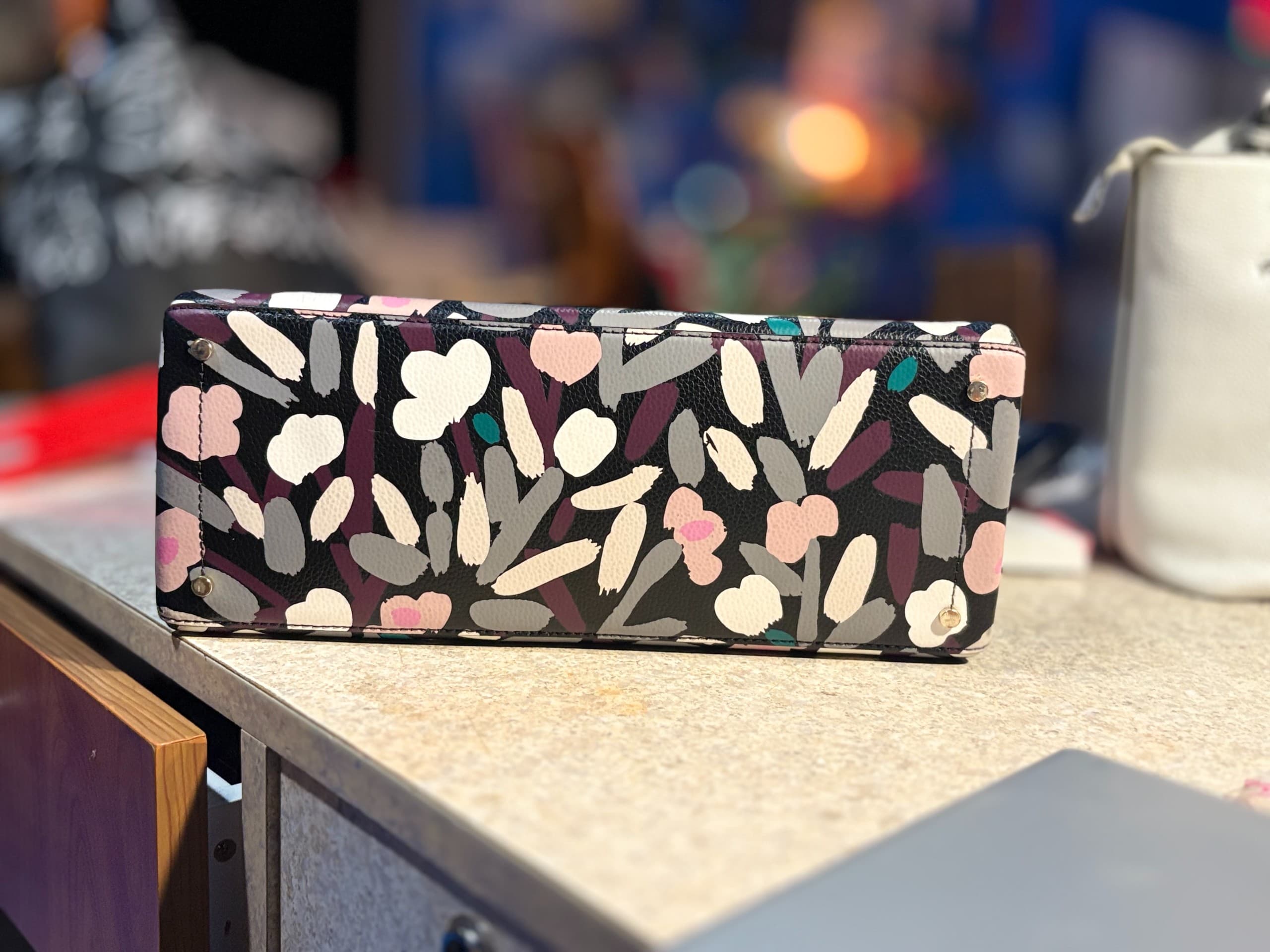 Kate Spade Floral Pebbled Leather Tote/Crossbody- Black Multicolor - Regular - Thumbnail 2