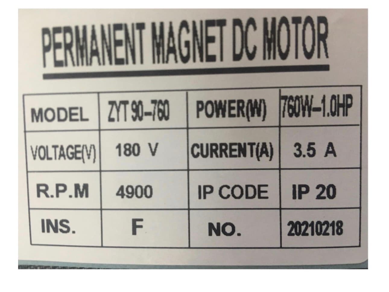 BSMNJDF Treadmill DC Motor Zyt90-760, 760W 1HP 180V 4900RPM 3.5A - Fitness Replacement Part - Thumbnail 3
