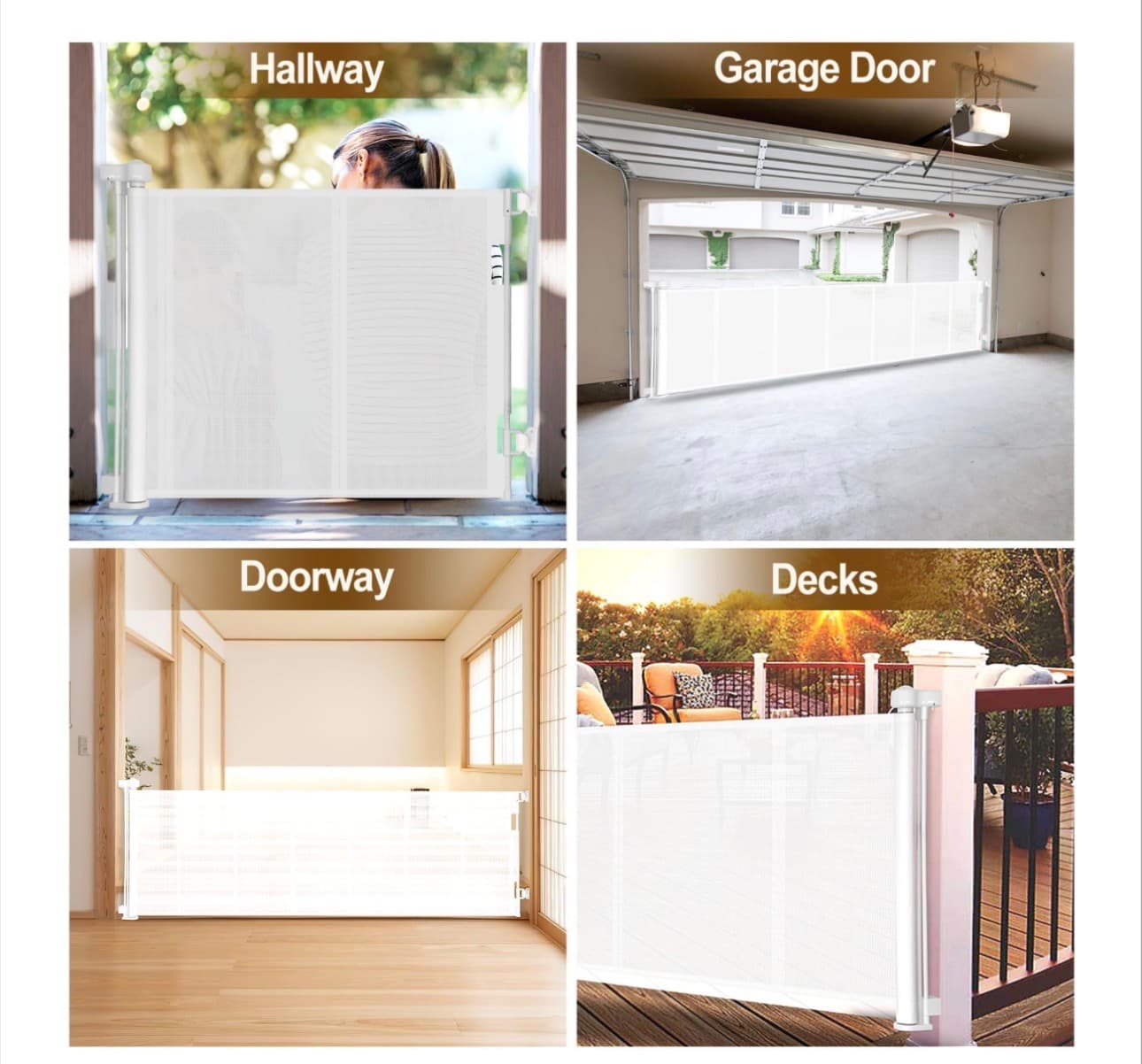 Miumoon 150 inch Retractable Baby Gates 34 inch Tall, Retractable Gate with Reinforced Strip Design to Prevent Crawling Through, 12 FT Extra Wide Retractable Dog Gate for Indoor/Outdoor - Thumbnail 6