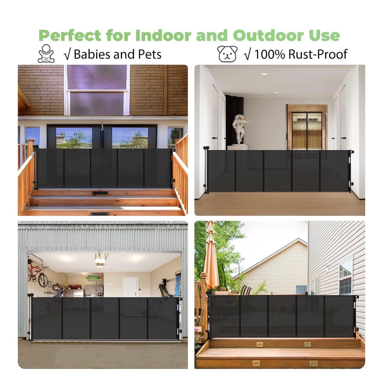 96 Inch Wide Reinforced Retractable Baby Gate with Support Rods, Extra Long Dog Gate Retractable Gate Outdoor Gates for Decks, Prevent Crawling Under Extra Long Baby Gates for Large Openings, Black - Thumbnail 4