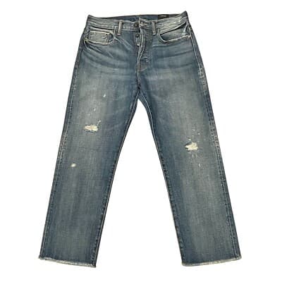 Vince Jeans Women 26 Union Slouch Distressed Crop High Rise Straight Selvedge - Thumbnail 2