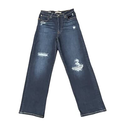 Levis Jeans Womens 27 Blue Ribcage Straight Ankle Button Fly Dark Wash Denim