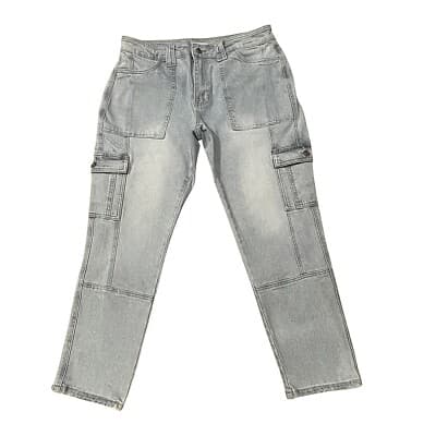 Kancan Jeans 11/29 Felicity High Rise Slim Straight Cargo Jeans Light Wash 34x27