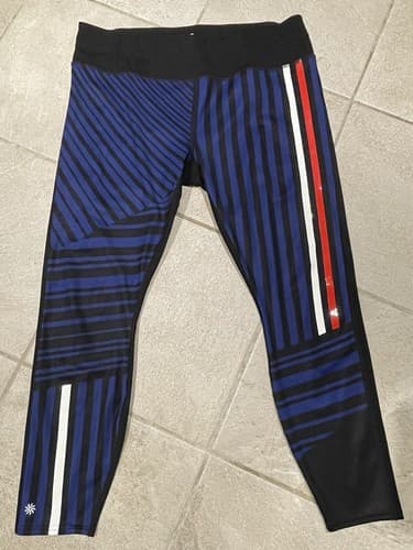 Red, White & Blue Striped Black Athleta Leggings Size XL