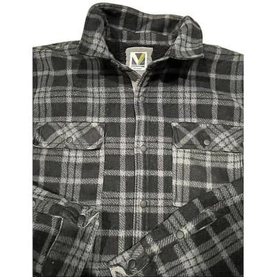 Voyager Flannel Shirt Mens Medium Black Gray Plaid Sherpa Lined Snap Up Shacket
