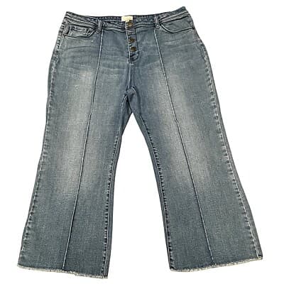ModCloth Wide Leg Raw Hem Crop High Rise Flair Denim Jeans 34x24 Women's
