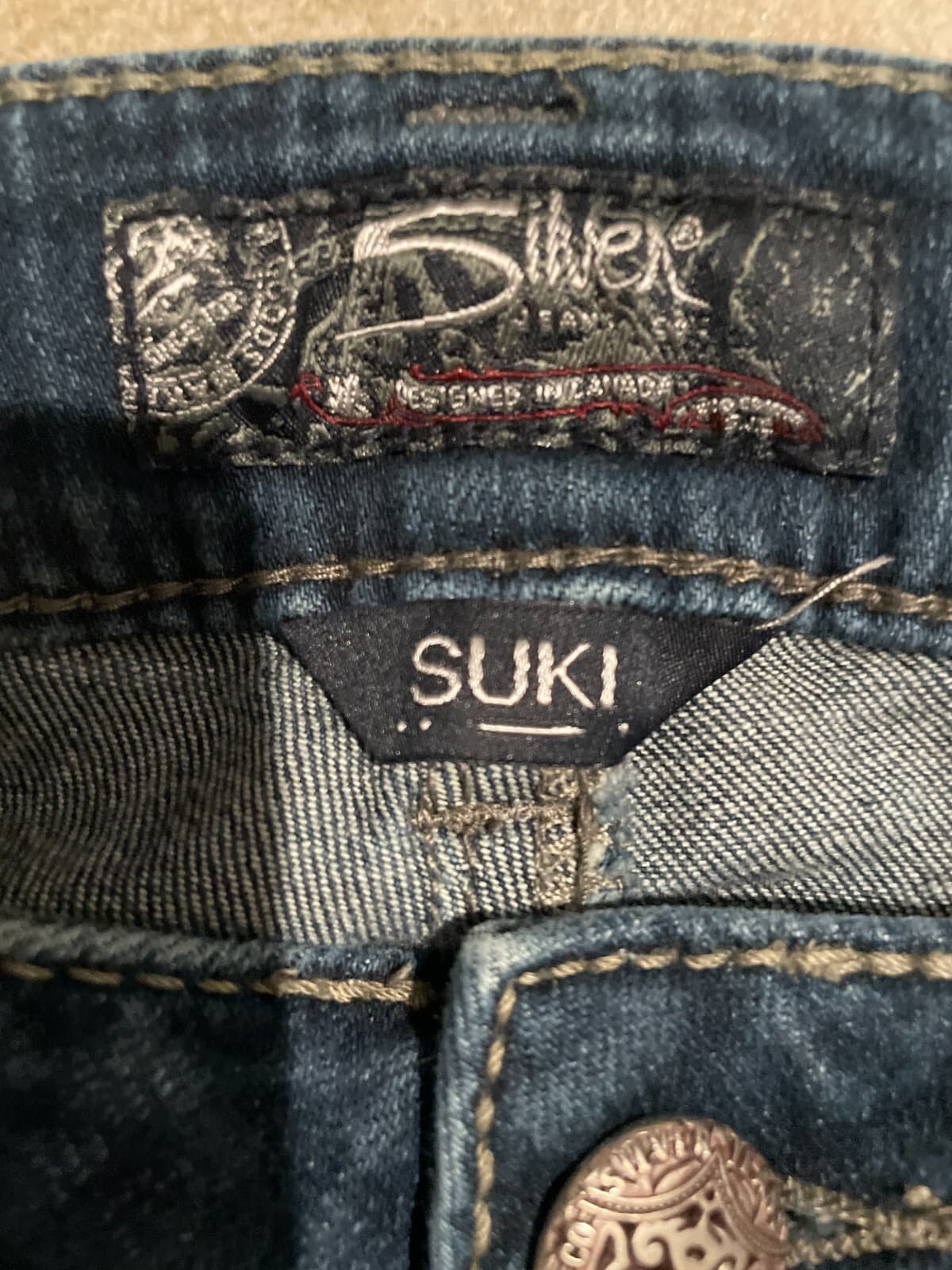 Silver Jeans Suki Mid Capri Dark Wash Blue Denim Jeans Womens Size 28x25 READ - Thumbnail 3
