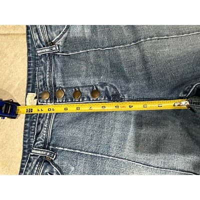 ModCloth Wide Leg Raw Hem Crop High Rise Flair Denim Jeans 34x24 Women's - Thumbnail 7