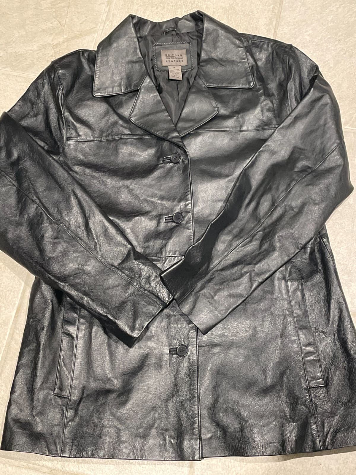 John Paul Richard Uniform Leather Sz Medium Solid Black Button Front Jacket