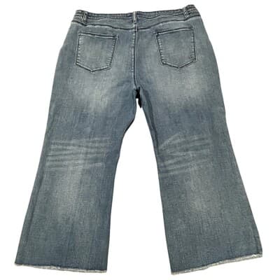 ModCloth Wide Leg Raw Hem Crop High Rise Flair Denim Jeans 34x24 Women's - Thumbnail 2