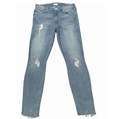 MOTHER 29 Blue Jeans Looker Ankle Fray 27 Distressed blue pants written in sand - Thumbnail 2