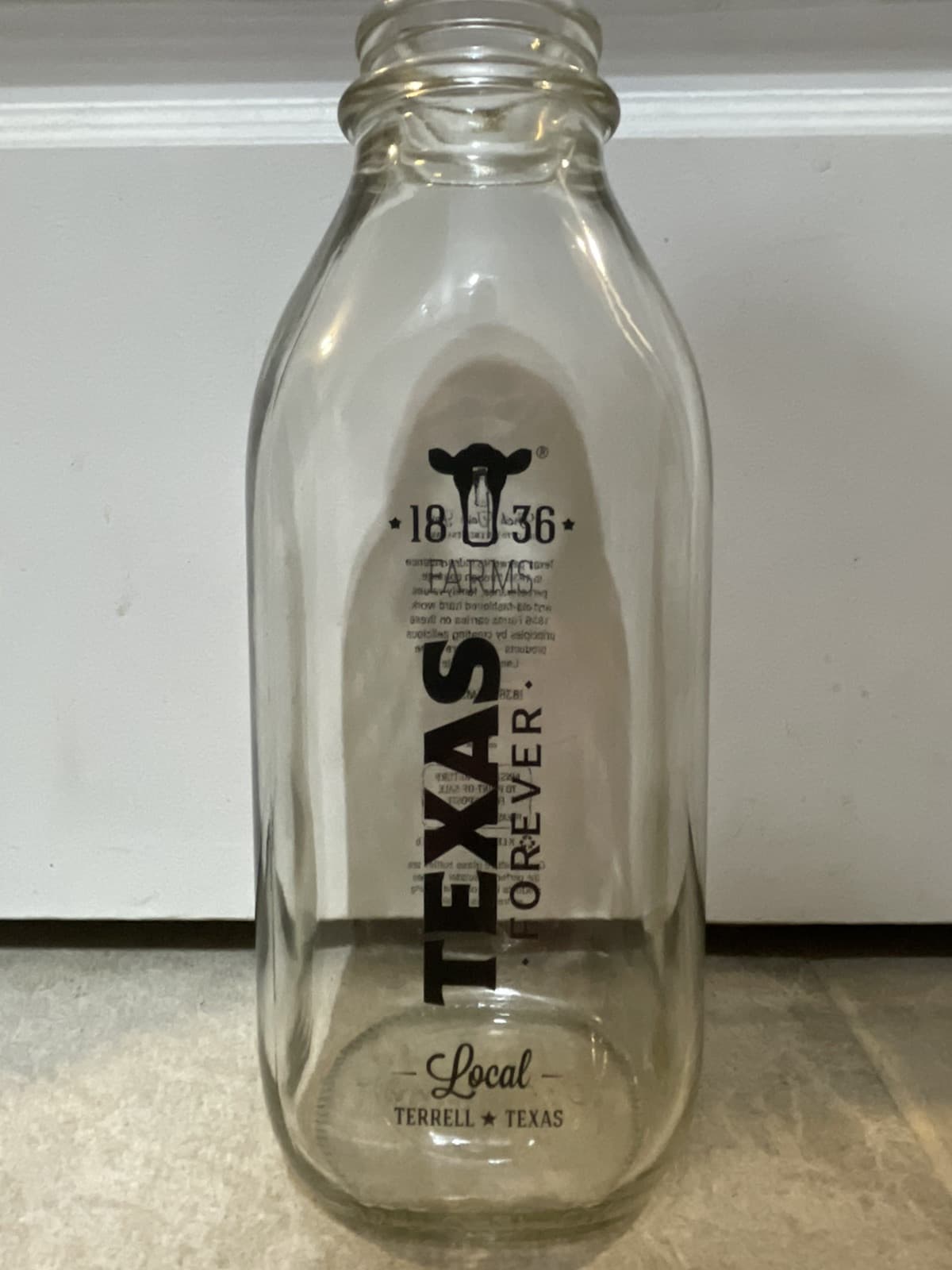Texas Forever 1836 Farms Glass Milk Bottle 32 oz.