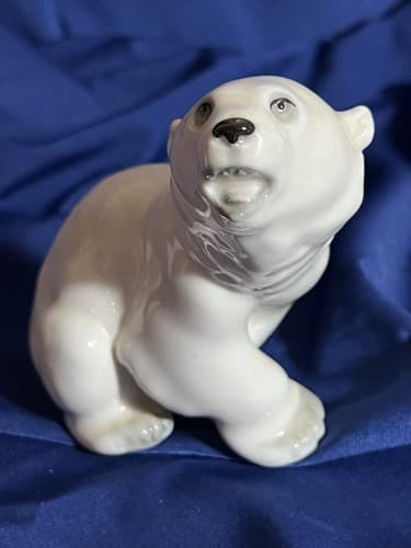 Polar Bear Cub Figurine White Gloss Arctic Animal Lomonosov USSR Porcelain