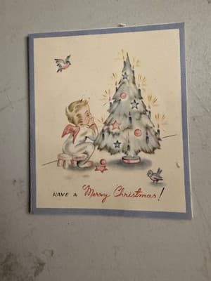 Ephemera 1950’s Christmas Card Angel Tree w/ 1895 Handwritten Chaucer quote