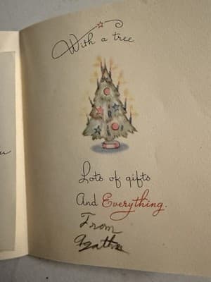 Ephemera 1950’s Christmas Card Angel Tree w/ 1895 Handwritten Chaucer quote - Thumbnail 3