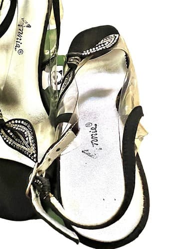 Annie black clear sling back dress heels size 9M With Velvet/Rhinestone Bows - Thumbnail 4