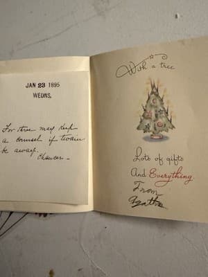Ephemera 1950’s Christmas Card Angel Tree w/ 1895 Handwritten Chaucer quote - Thumbnail 7