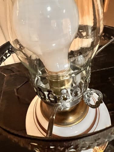 Vintage GWTW Style Hurricane Lamp Floral 21" Tall 3 Way Lighting Frosted Shades - Thumbnail 9