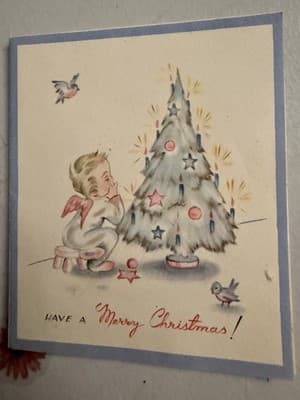 Ephemera 1950’s Christmas Card Angel Tree w/ 1895 Handwritten Chaucer quote - Thumbnail 2