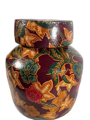 Vintage Decoupage Terracotta Jar With Flower and Leaf Design - Thumbnail 2