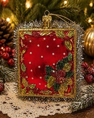 Vintage Glass Santa Ornament Square Double Sided Mercury Style Tinsel - Thumbnail 2