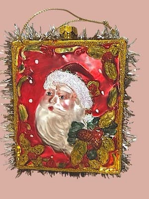 Vintage Glass Santa Ornament Square Double Sided Mercury Style Tinsel - Thumbnail 4