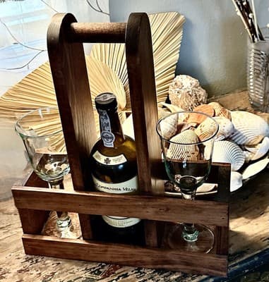 Vintage Handmade Wooden Wine Caddy With Three Openings. Picnic, Beach, Decor