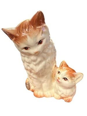 Vintage Japan Cat & Kitten Figurine 6” Tall Hand-Painted Ceramic - Thumbnail 4