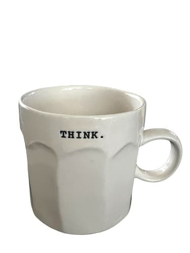 Rae Dunn THINK. Mug Magenta Rare Vintage Typewriter Print EUC Medium 4”x4”