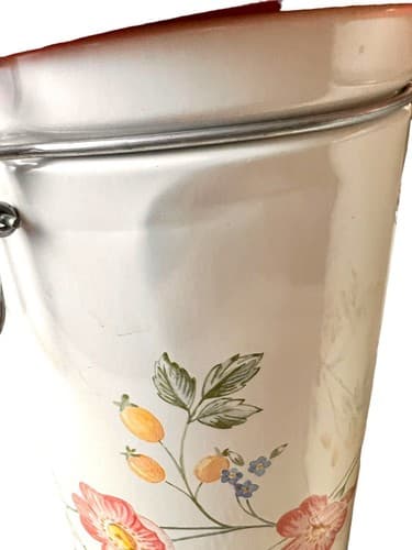 MCM Pair Of Tin Toleware Canisters White W/Red Flowers Clear Top - Thumbnail 6