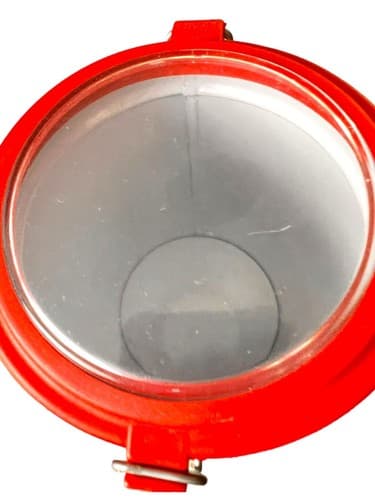 MCM Pair Of Tin Toleware Canisters White W/Red Flowers Clear Top - Thumbnail 5