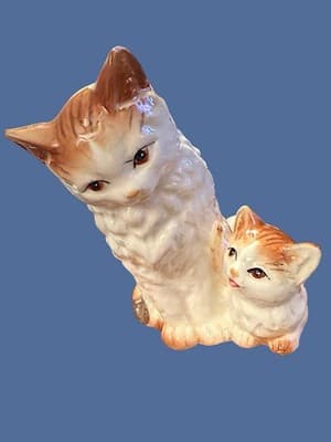 Vintage Japan Cat & Kitten Figurine 6” Tall Hand-Painted Ceramic