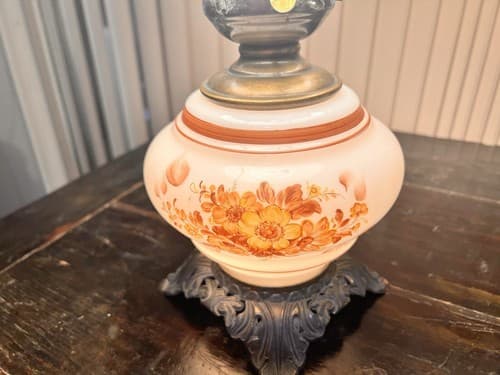 Vintage GWTW Style Hurricane Lamp Floral 21" Tall 3 Way Lighting Frosted Shades - Thumbnail 5