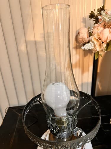 Vintage GWTW Style Hurricane Lamp Floral 21" Tall 3 Way Lighting Frosted Shades - Thumbnail 8