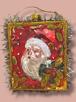Vintage Glass Santa Ornament Square Double Sided Mercury Style Tinsel - Thumbnail 3