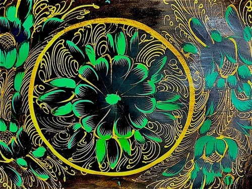Hand Painted Wooden Tray Floral Motif Vibrant Colors Gold Trim 13.5 x 9 - Thumbnail 3