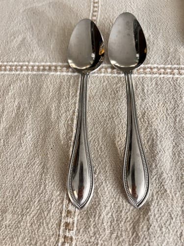 Two Pfaltzgraff AMERICAN BEAD Stainless 18/0 Soup Spoons EUC