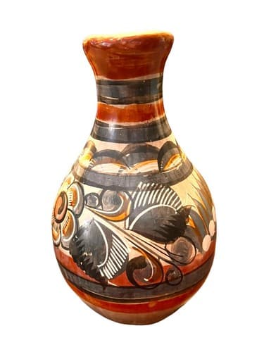 TONALA VASE Burnished Clay Mexican Folk Art Pottery Flowers Floral 8" Tall