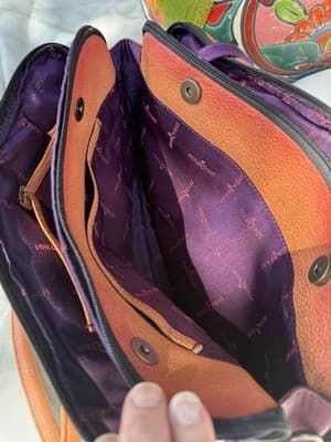 Anuschka Hand Painted Leather Satchel Purse Rose Butterfly Floral Bag - Thumbnail 12