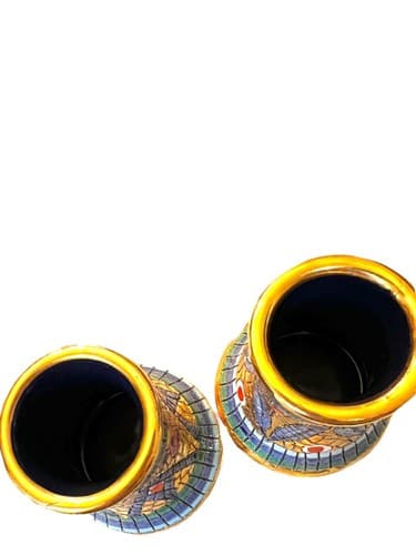 Handcrafted Pair Of Mosaic Mini Vases From Amalfi With Intricate Gold Accents - Thumbnail 5