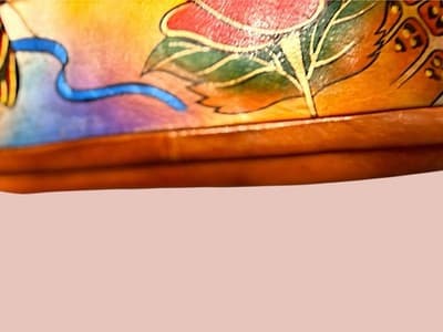 Anuschka Hand Painted Leather Satchel Purse Rose Butterfly Floral Bag - Thumbnail 8