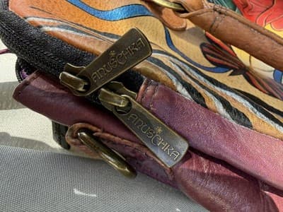 Anuschka Hand Painted Leather Satchel Purse Rose Butterfly Floral Bag - Thumbnail 17